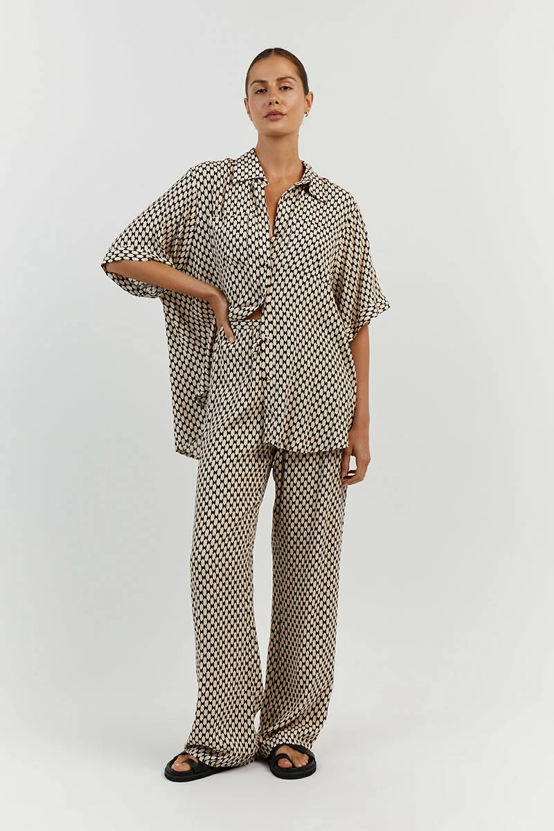 DISSH MAE BLACK/BEIGE GEO DRAWSTRING PANT 3 DISSH MAE BLACK/BEIGE GEO DRAWSTRING PANT - Image 3