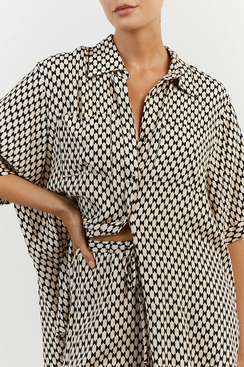 DISSH MAE BLACK/BEIGE GEO DRAWSTRING PANT 6 DISSH MAE BLACK/BEIGE GEO DRAWSTRING PANT - Image 6