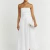 DISSH LEXI WHITE LINEN MIDI DRESS