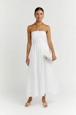 DISSH LEXI WHITE LINEN MIDI DRESS