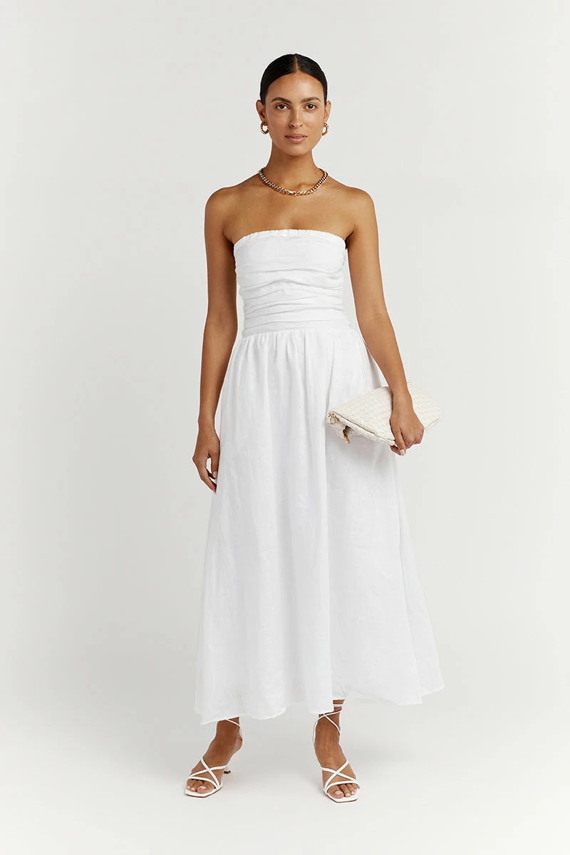 DISSH LEXI WHITE LINEN MIDI DRESS 1 DISSH LEXI WHITE LINEN MIDI DRESS