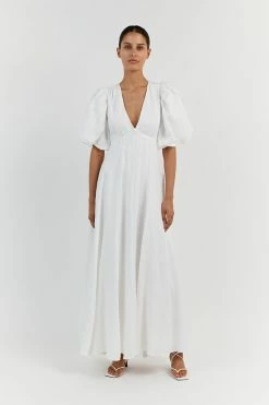 DISSH AISLE LINEN BACKLESS LONG DRESS