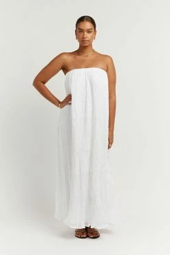DISSH NICOL WHITE STRAPLESS MIDI DRESS