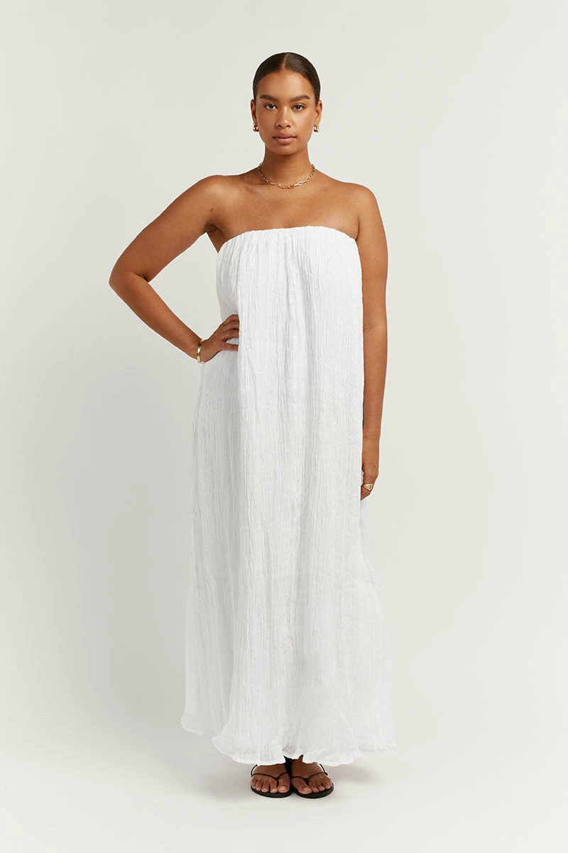 DISSH NICOL WHITE STRAPLESS MIDI DRESS 1 DISSH NICOL WHITE STRAPLESS MIDI DRESS