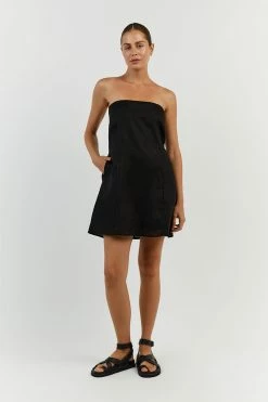 DISSH DAPHNE BLACK LINEN MINI DRESS