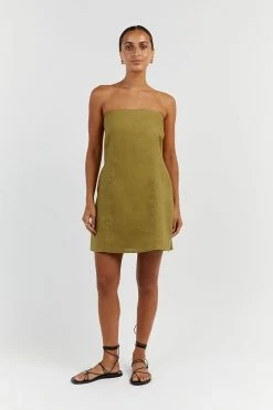 DISSH DAPHNE OLIVE LINEN MINI DRESS