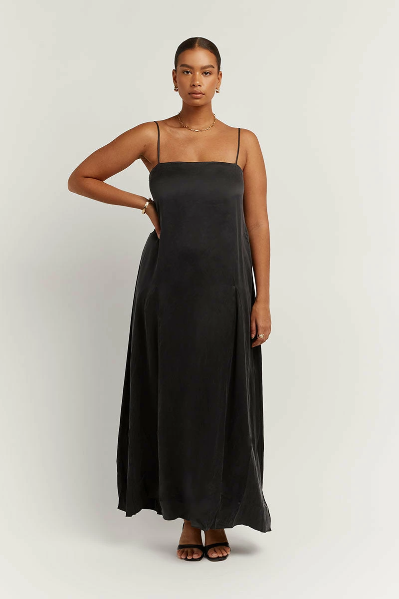 DISSH EVANS BLACK SILK SLIP MIDI DRESS 1 DISSH EVANS BLACK SILK SLIP MIDI DRESS
