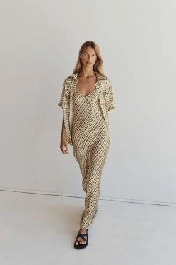 DISSH DILAN GREEN SATIN MIDI SLIP DRESS