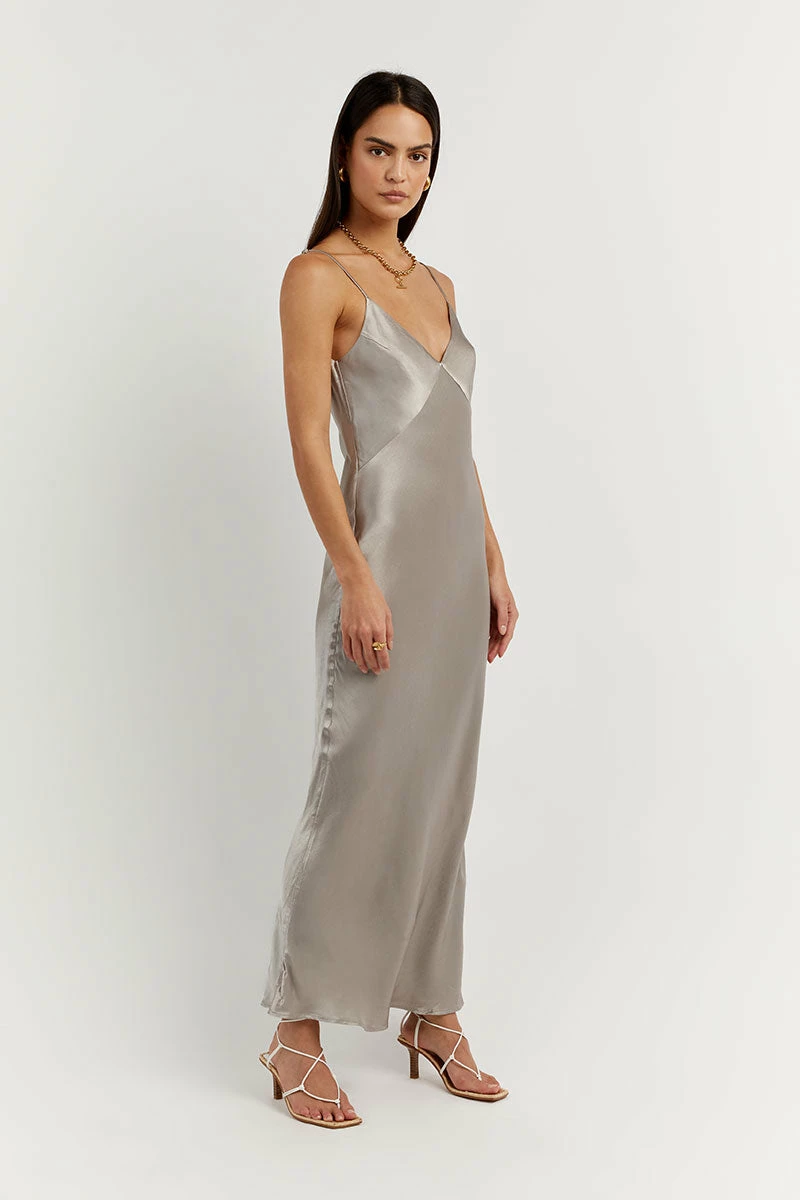 DISSH SIMONE PEWTER SATIN SLIP MIDI DRESS 3 DISSH SIMONE PEWTER SATIN SLIP MIDI DRESS - Image 3