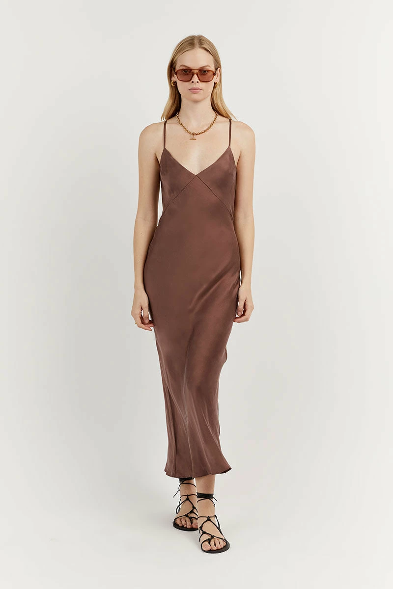 DISSH EVANS CHOC SILK PANEL SLIP DRESS 2 DISSH EVANS CHOC SILK PANEL SLIP DRESS - Image 2