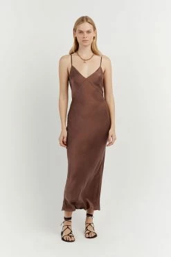DISSH EVANS CHOC SILK PANEL SLIP DRESS