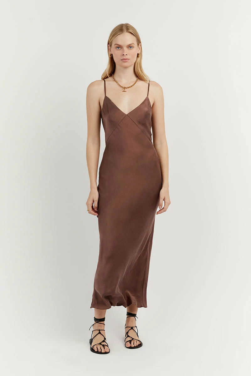 DISSH EVANS CHOC SILK PANEL SLIP DRESS 1 DISSH EVANS CHOC SILK PANEL SLIP DRESS