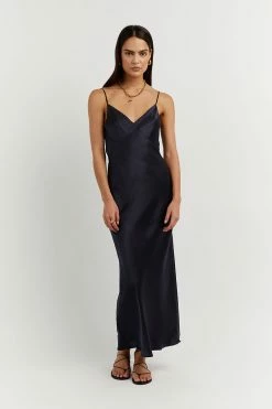 DISSH EVANS NAVY SILK PANEL SLIP DRESS