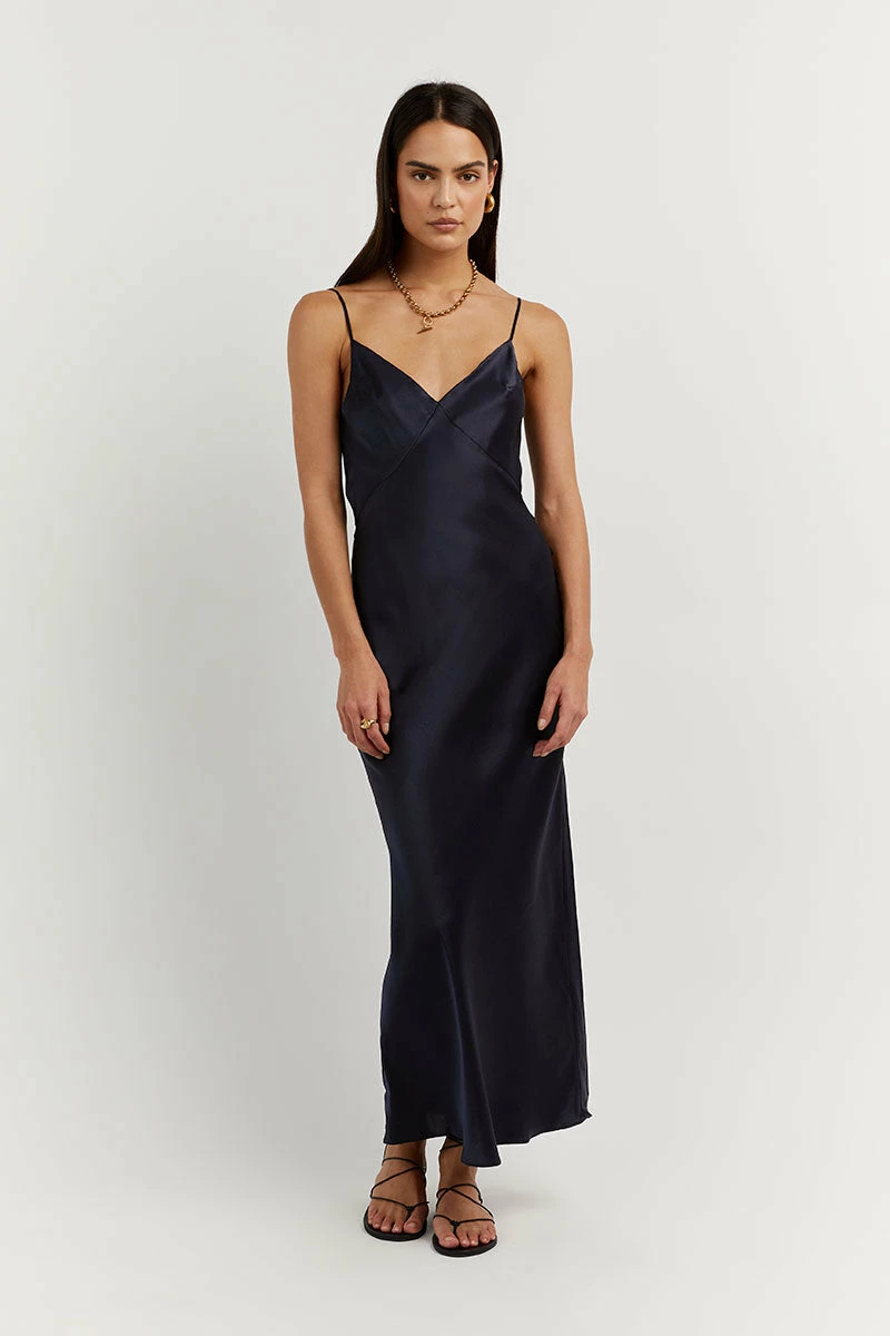 DISSH EVANS NAVY SILK PANEL SLIP DRESS 1 DISSH EVANS NAVY SILK PANEL SLIP DRESS