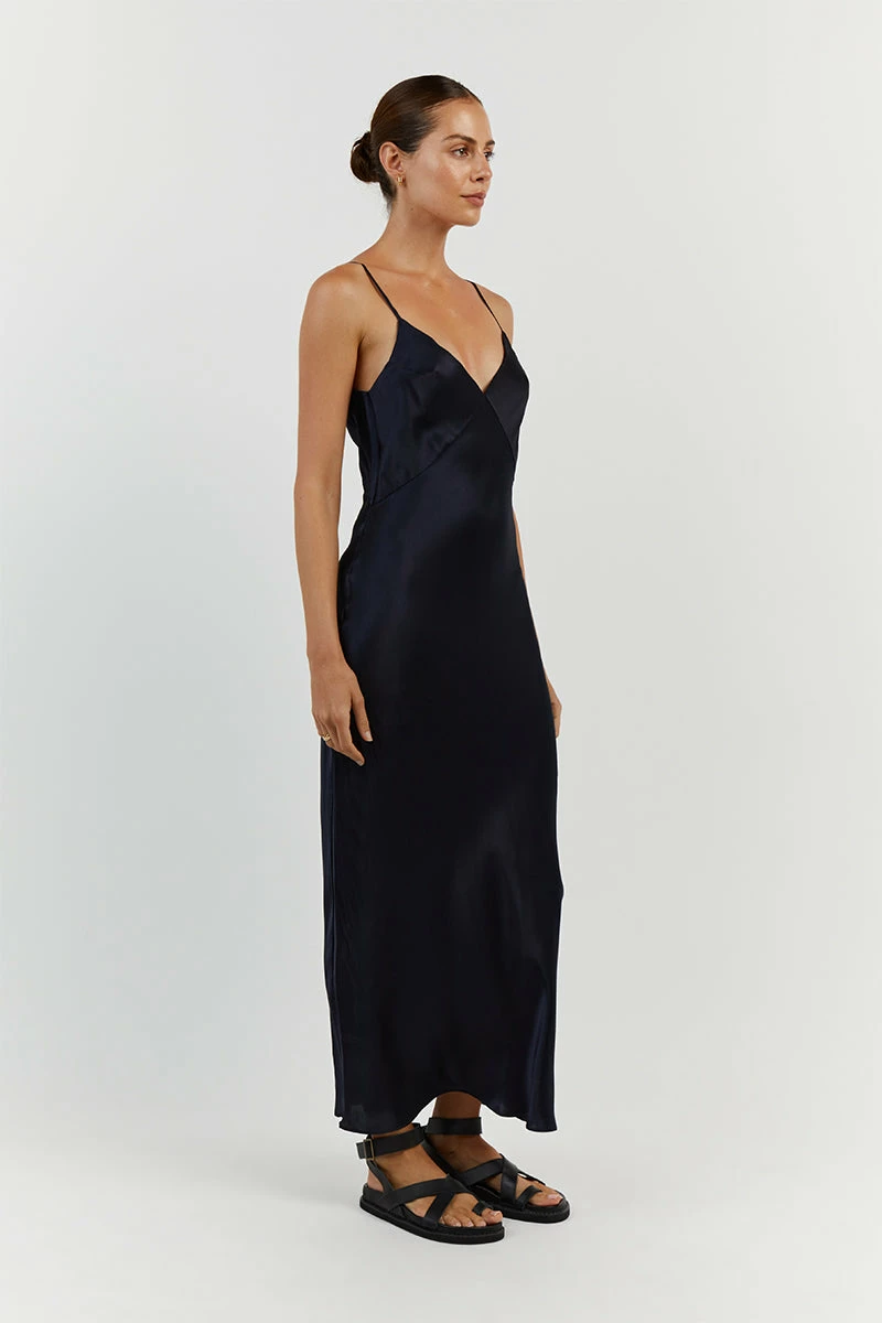 DISSH EVANS NAVY SILK PANEL SLIP DRESS 8 DISSH EVANS NAVY SILK PANEL SLIP DRESS - Image 8