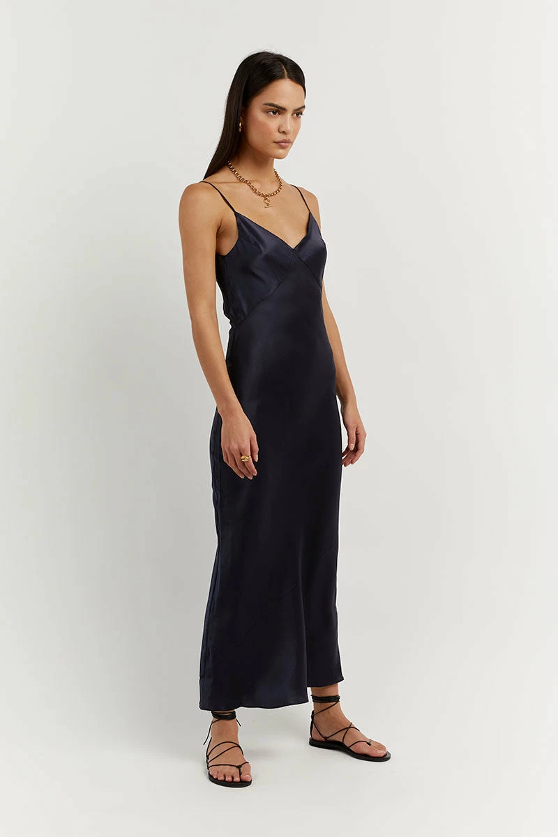 DISSH EVANS NAVY SILK PANEL SLIP DRESS 3 DISSH EVANS NAVY SILK PANEL SLIP DRESS - Image 3