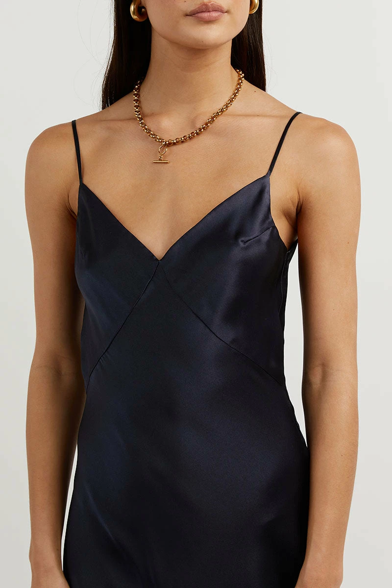 DISSH EVANS NAVY SILK PANEL SLIP DRESS 4 DISSH EVANS NAVY SILK PANEL SLIP DRESS - Image 4
