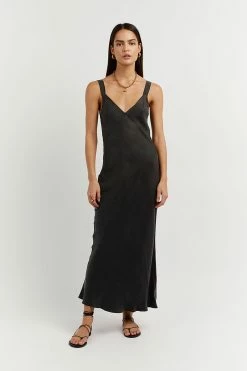 DISSH KENDALL BLACK SLIP MIDI DRESS