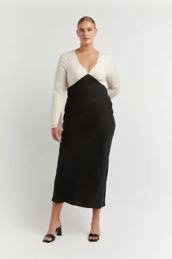 DISSH SEREN BLACK TWO TONE SLEEVED DRESS -DISSH all-clothing Shop DFS11349BK.600 11