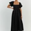 DISSH MONTY BLACK LINEN MIDI DRESS