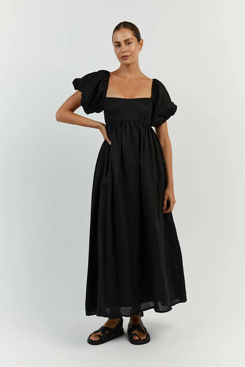 DISSH MONTY BLACK LINEN MIDI DRESS 1 DISSH MONTY BLACK LINEN MIDI DRESS