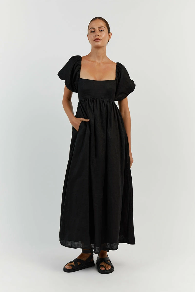 DISSH MONTY BLACK LINEN MIDI DRESS 2 DISSH MONTY BLACK LINEN MIDI DRESS - Image 2