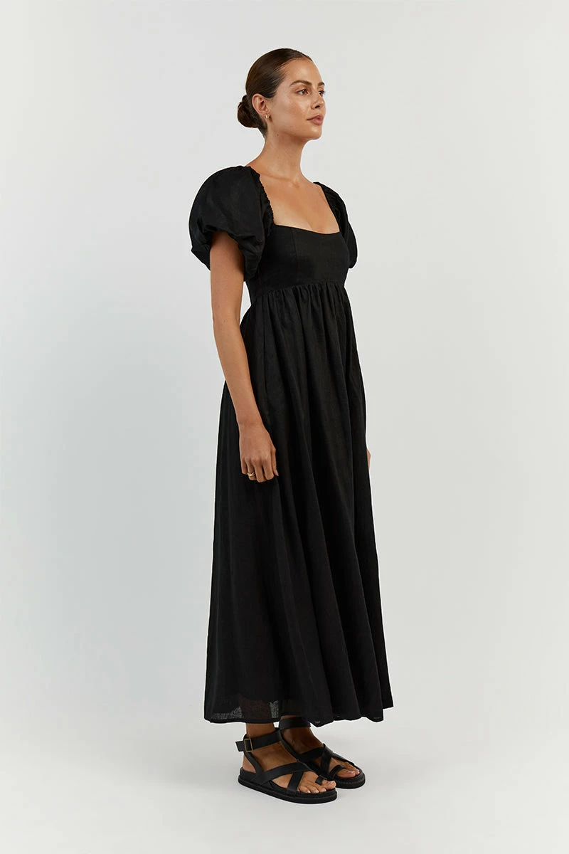 DISSH MONTY BLACK LINEN MIDI DRESS 3 DISSH MONTY BLACK LINEN MIDI DRESS - Image 3