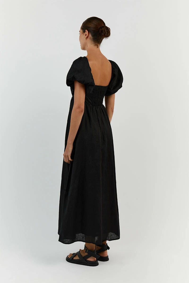DISSH MONTY BLACK LINEN MIDI DRESS 4 DISSH MONTY BLACK LINEN MIDI DRESS - Image 4