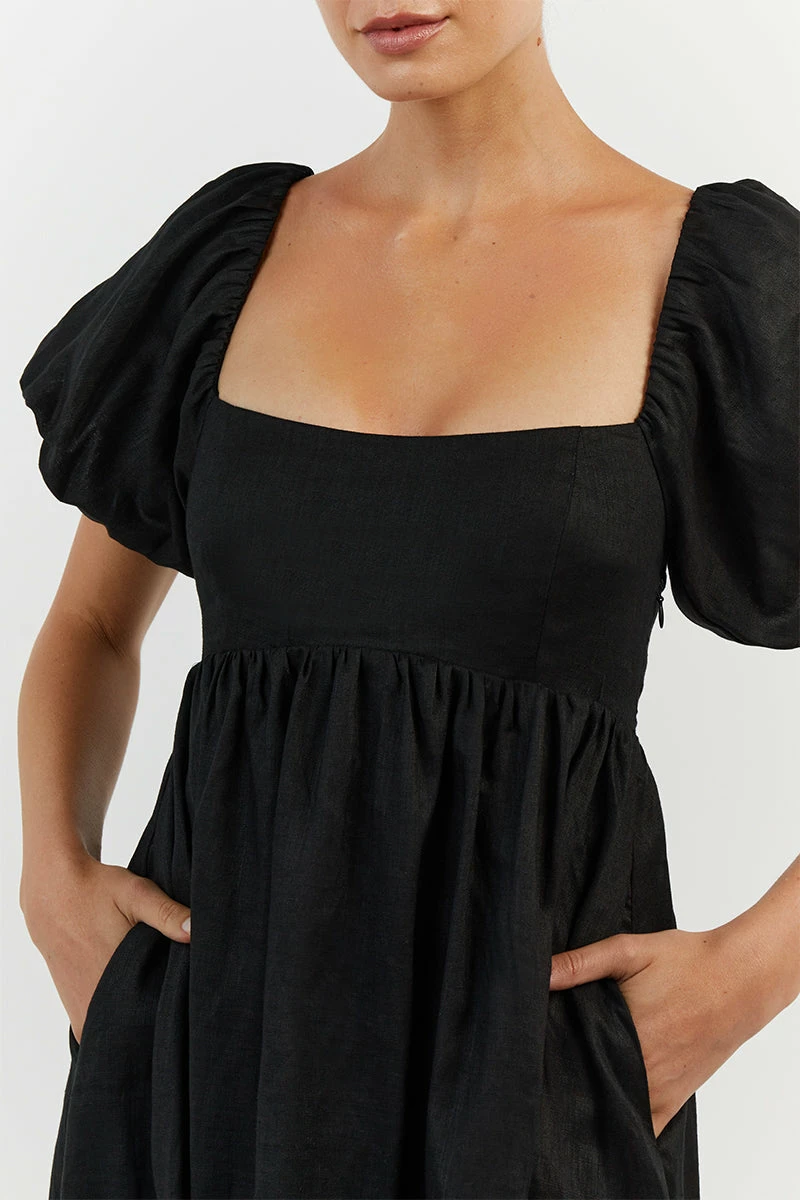 DISSH MONTY BLACK LINEN MIDI DRESS 5 DISSH MONTY BLACK LINEN MIDI DRESS - Image 5