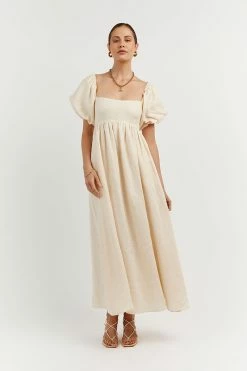DISSH MONTY BUTTER LINEN MIDI DRESS