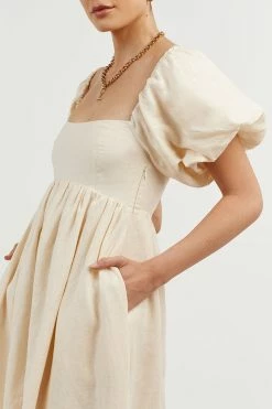 DISSH MONTY BUTTER LINEN MIDI DRESS -DISSH all-clothing Shop DFS11353BUT.195 4