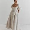 DISSH MONTY NATURAL LINEN MIDI DRESS