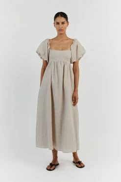 DISSH MONTY NATURAL LINEN MIDI DRESS -DISSH all-clothing Shop DFS11353NAT.150 11