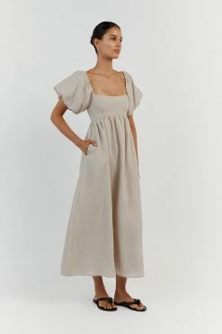 DISSH MONTY NATURAL LINEN MIDI DRESS -DISSH all-clothing Shop DFS11353NAT.150 12