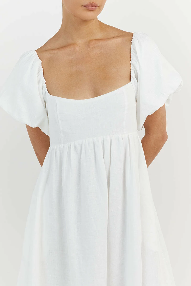 DISSH MONTY WHITE LINEN MIDI DRESS 5 DISSH MONTY WHITE LINEN MIDI DRESS - Image 5