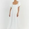 DISSH MONTY WHITE LINEN MIDI DRESS
