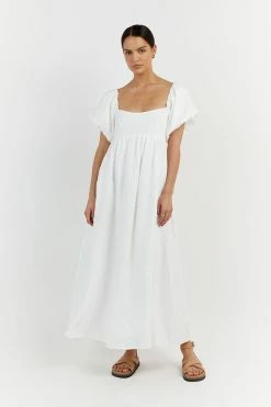 DISSH MONTY WHITE LINEN MIDI DRESS