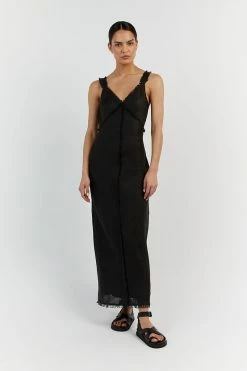 DISSH GEORGIE BLACK LINEN MIDI DRESS