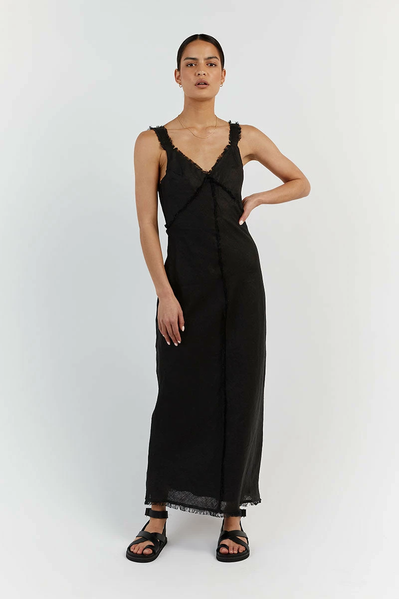 DISSH GEORGIE BLACK LINEN MIDI DRESS 2 DISSH GEORGIE BLACK LINEN MIDI DRESS - Image 2
