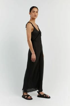 DISSH GEORGIE BLACK LINEN MIDI DRESS 7 DISSH GEORGIE BLACK LINEN MIDI DRESS -DISSH all-clothing Shop DFS11383BK.600 2