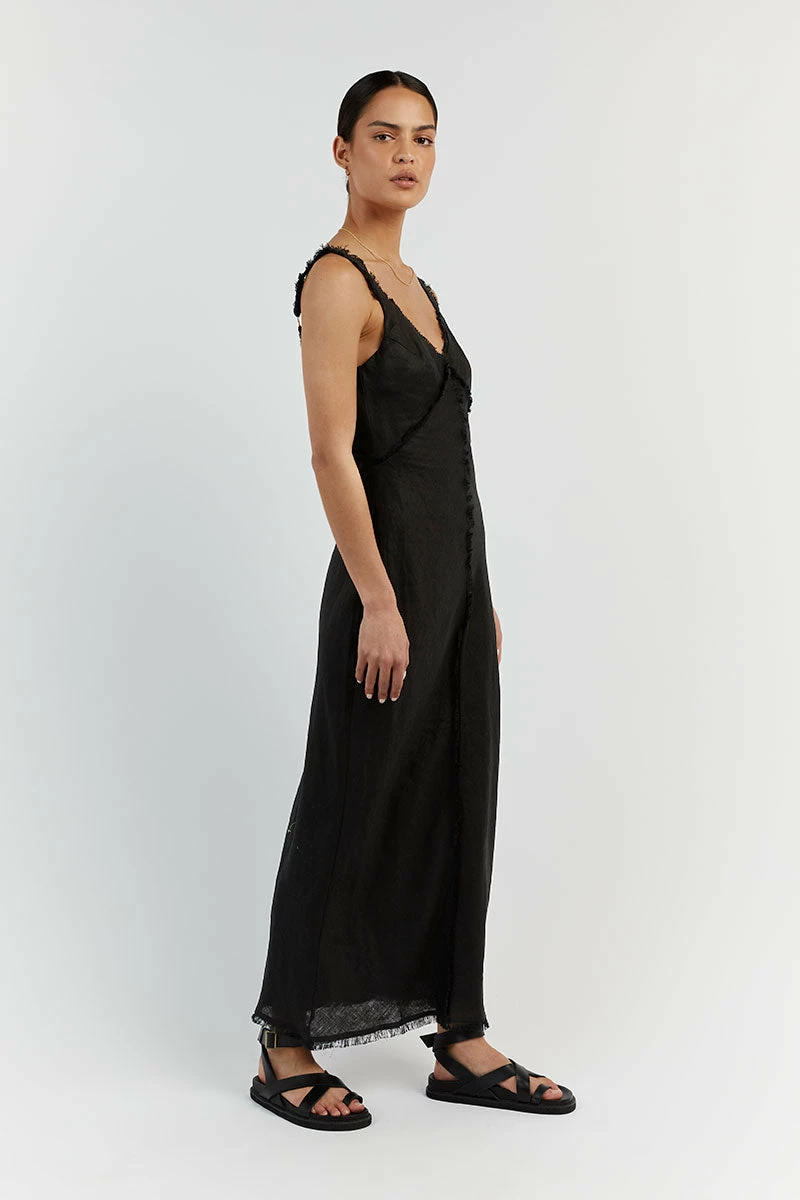 DISSH GEORGIE BLACK LINEN MIDI DRESS 3 DISSH GEORGIE BLACK LINEN MIDI DRESS - Image 3