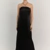 DISSH MIA BLACK STRAPLESS SATIN MIDI DRESS