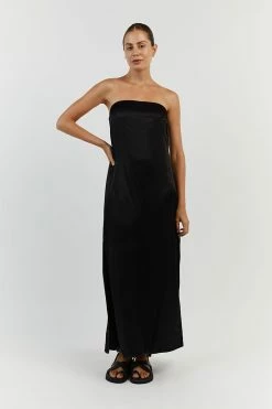 DISSH MIA BLACK STRAPLESS SATIN MIDI DRESS -DISSH all-clothing Shop DFS11384BK.600 11