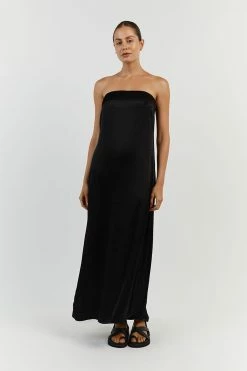 DISSH MIA BLACK STRAPLESS SATIN MIDI DRESS -DISSH all-clothing Shop DFS11384BK.600 12