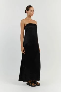 DISSH MIA BLACK STRAPLESS SATIN MIDI DRESS -DISSH all-clothing Shop DFS11384BK.600 13