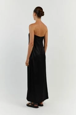 DISSH MIA BLACK STRAPLESS SATIN MIDI DRESS -DISSH all-clothing Shop DFS11384BK.600 14