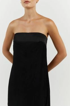 DISSH MIA BLACK STRAPLESS SATIN MIDI DRESS -DISSH all-clothing Shop DFS11384BK.600 15