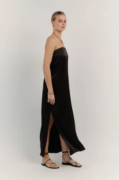 DISSH MIA BLACK STRAPLESS SATIN MIDI DRESS -DISSH all-clothing Shop DFS11384BK.600 2