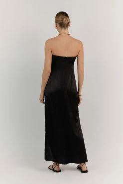 DISSH MIA BLACK STRAPLESS SATIN MIDI DRESS -DISSH all-clothing Shop DFS11384BK.600 3