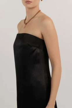DISSH MIA BLACK STRAPLESS SATIN MIDI DRESS -DISSH all-clothing Shop DFS11384BK.600 4